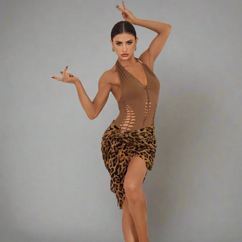 Cutout Leotard & Comfy Skirt Latin Dance | 2442 leather skirt bold