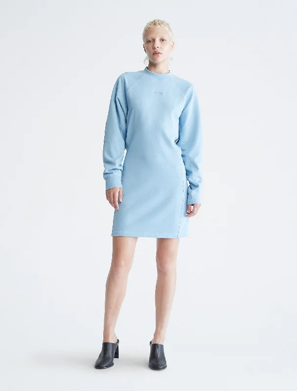 Calvin Klein Standard Logo Sweatshirt Dress - Women Hoodie with High-Low Hem Asymmetrical Trendy