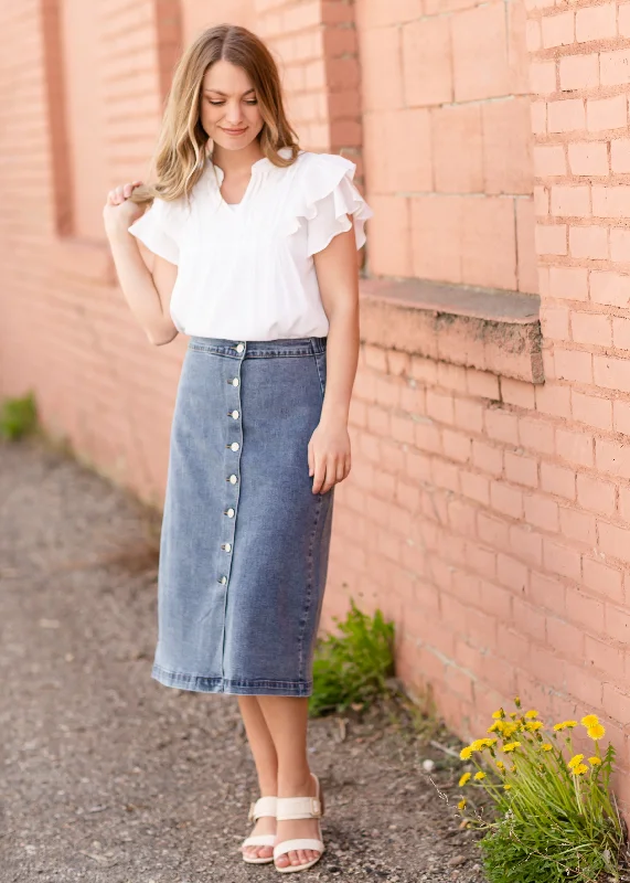 Button Front Denim Midi Skirt high slit skirt