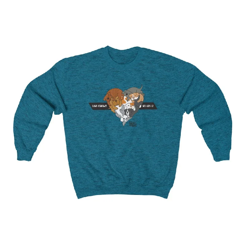 Love Knows No Breed Brindle | Unisex Heavy Blend™ Crewneck Sweatshirt Hoodie with Hem Frayed Vintage Worn