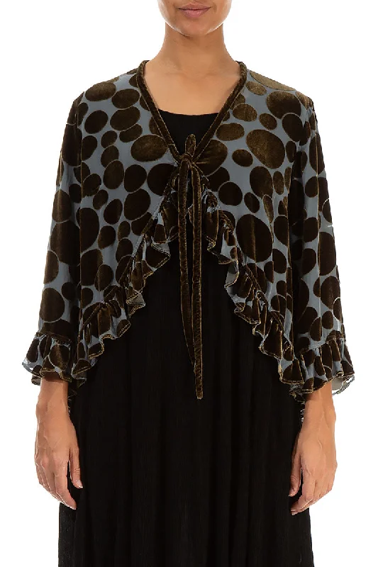 Ruffled Tie-Up Devoré Bubbles Golden Sage Silk Velvet Jacket Collared Jacket Crew Neck Jacket Turtle Neck Jacket