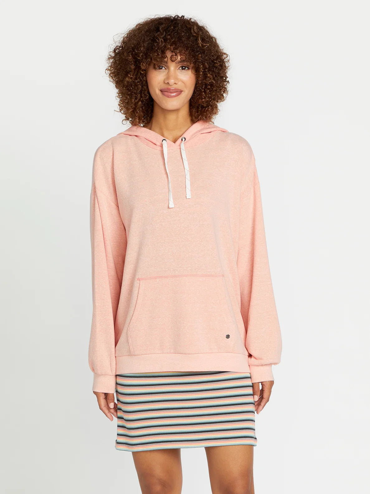 Volcom Womens Lil Frenchie Pullover Hoodie- Reef Pink Mock Neck Pullover