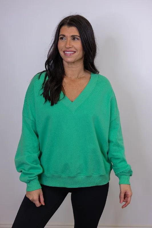 Trending Green V Neck Sweatshirt Hoodie with Logo Branding Identity