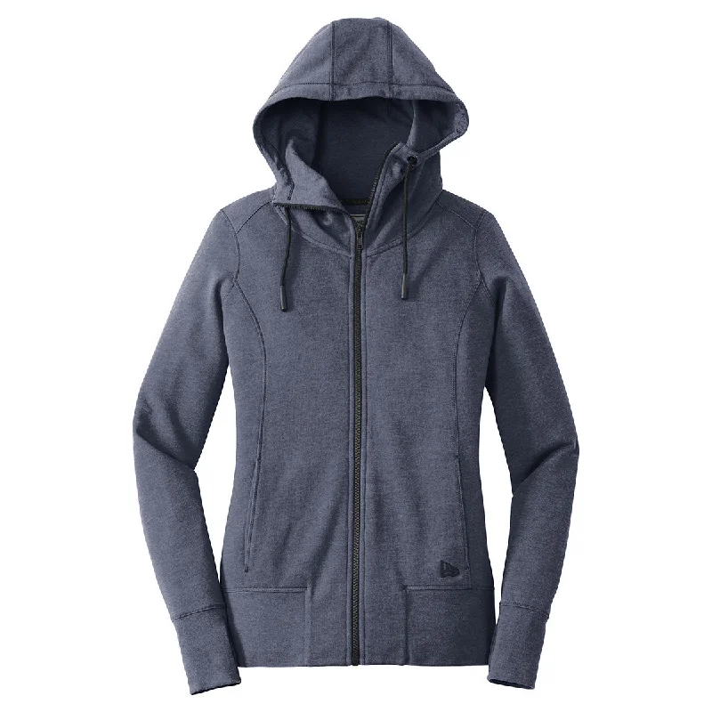 New Era Women's True Navy Heather Tri-Blend Fleece Full Zip Hoodie Hoodie with Contrast Stitching Detailed Premium