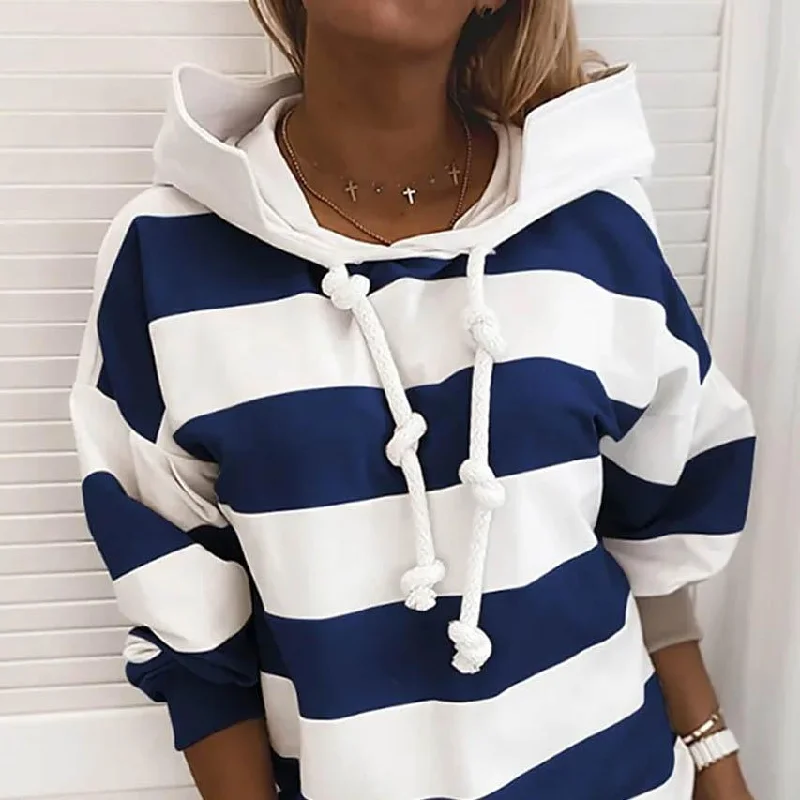 Women's Hoodie Pullover Striped Daily Basic Casual Hoodies Ruffle Sleeve Feminine