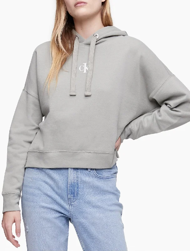 Calvin Klein Mini Monogram Logo Cropped Hoodie - Women Hoodie with Patch Decorative Personalized