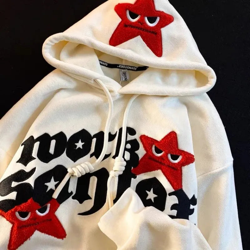 Street five-pointed star embroidery letter design pullover hoodies women 2022 autumn and winter niche trend  loose women hoodies Hoodie with Belted Waist Structured Tailored