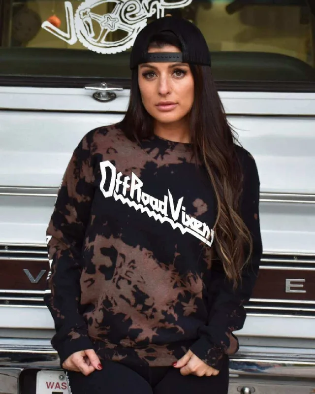 Heavy Metal Crystal Dye Crew Sweatshirt Hoodie with Puffed Sleeves Voluminous Trendy