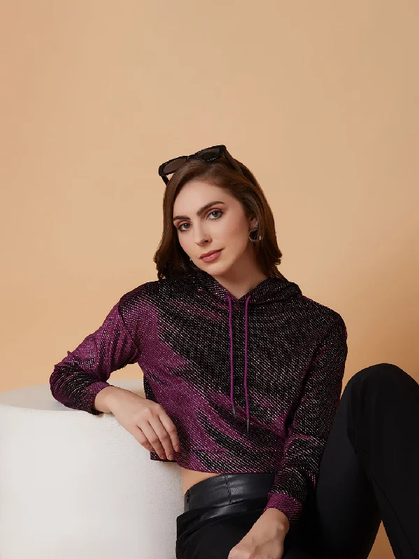 Women Solid Purple Drop Shoulder Crop Pullover-AE-10663-Purple Lantern Sleeve Elegant