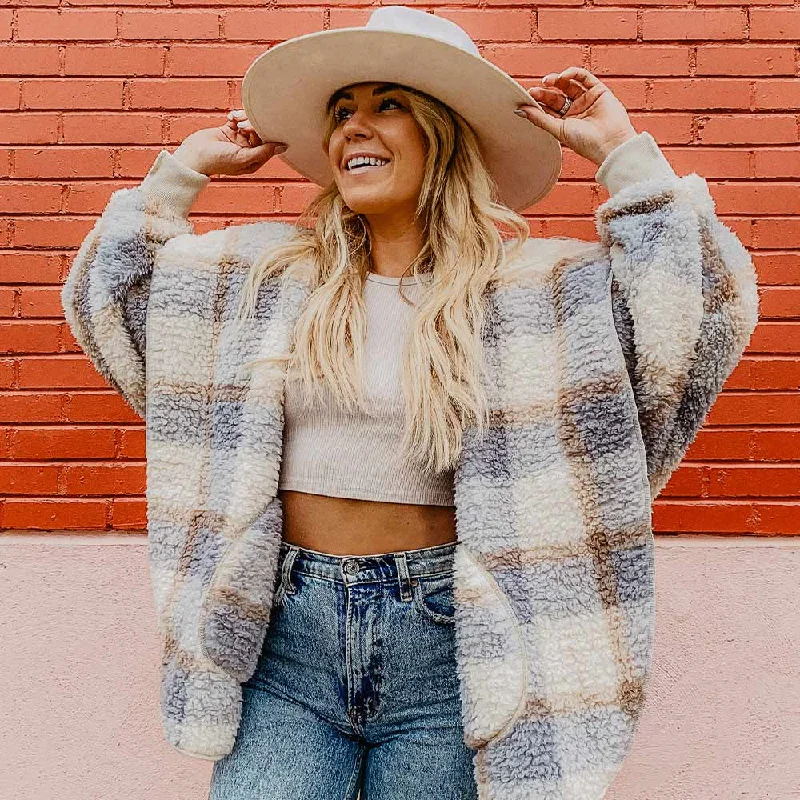 Blue Plaid Lightweight Body Wrap with Hoodie and Pockets Hoodie with Half-Zip Sporty Casual