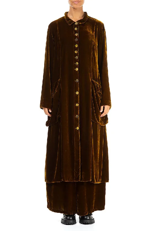 Stylish Long Golden Olive Silk Velvet Jacket Oversized Jacket Tailored Jacket Straight Jacket