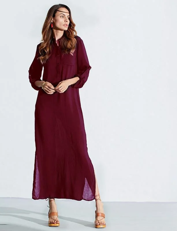 Vestidos ZANZEA Women Retro Long Dress Elegant Ladies Long Sleeve Deep V Neck Long Line Split Solid Floor-length Dress