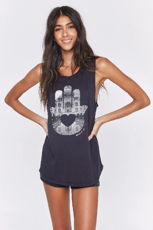 Hamsa Muscle Tank - Vintage Black strappy tank top