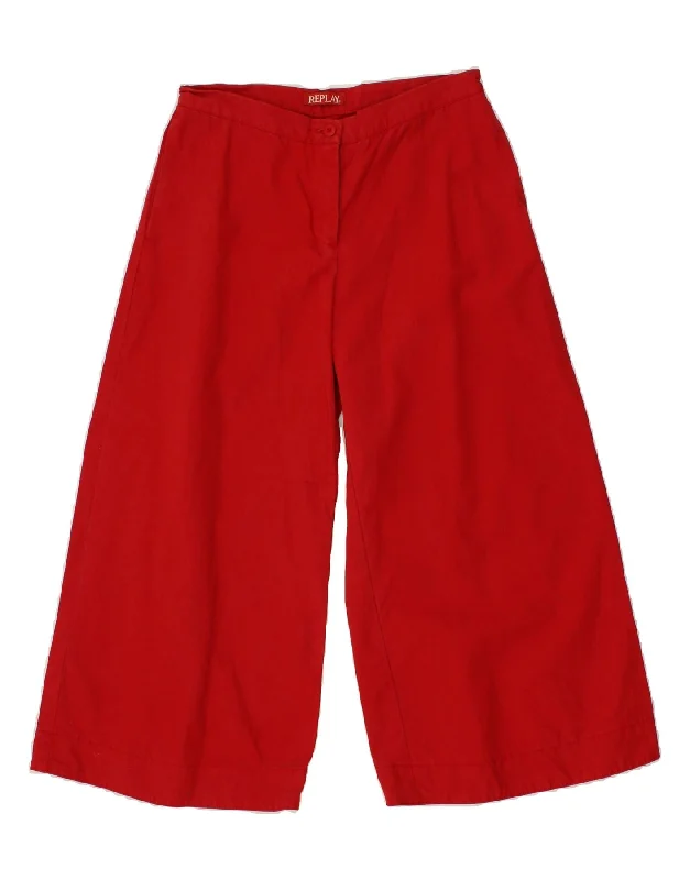 REPLAY Womens Wide Leg Capri Trousers W28 L23 Red Cotton Trousers sophisticated sleek