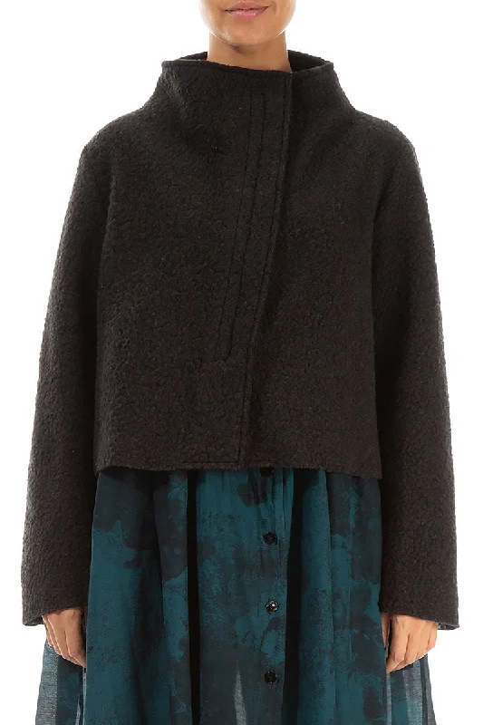 Short Dark Chocolate Plush Wool Cotton Jacket Wool Fabric Cashmere Fabric Tweed Fabric