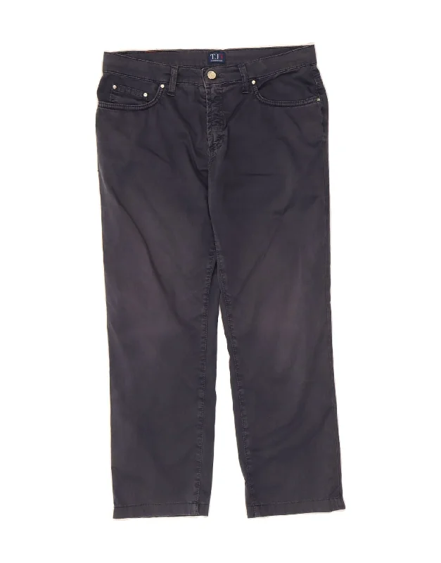 TRUSSARDI Womens Straight Cropped Trousers W30 L25 Navy Blue Cotton Trousers fashionable chic