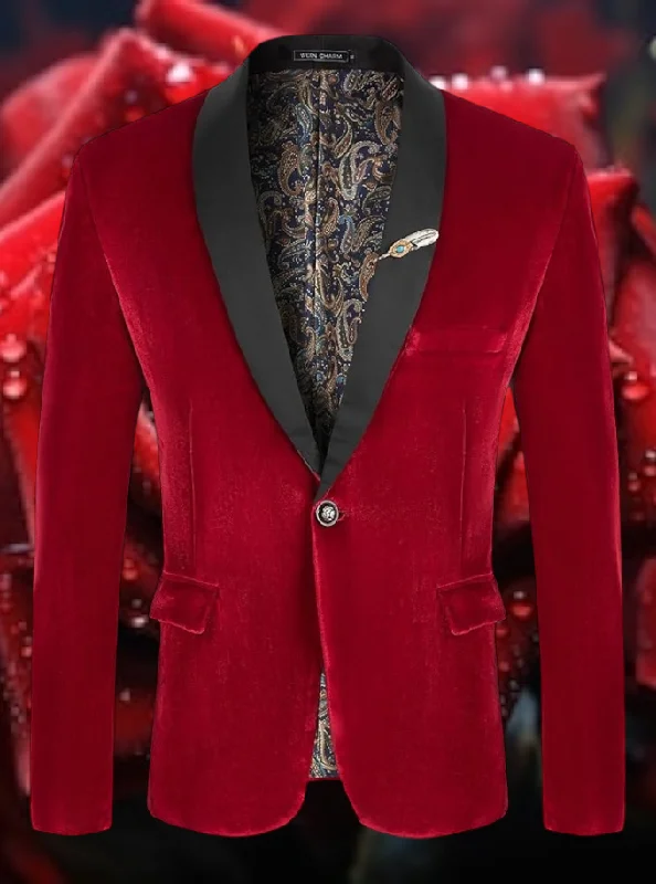 Elegant Red & Black Velvet Blue Dinner Formal Jacket Mesh Jacket Canvas Jacket Denim Jacket