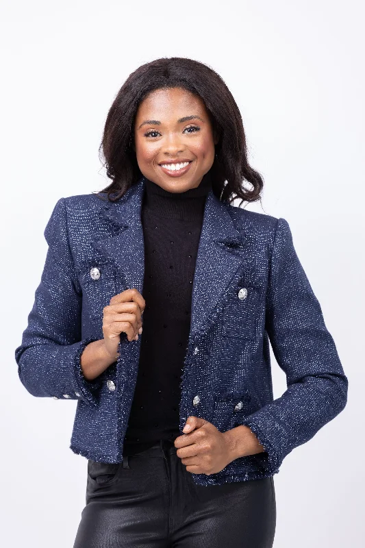 L'Agence Sylvia Collard Jacket in Midnight Toggled Jacket Drawstring Jacket Belted Jacket