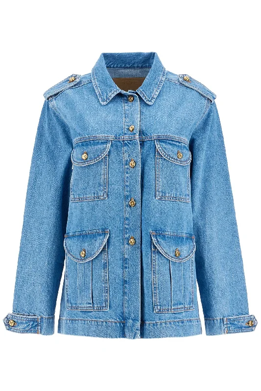 light blue cotton military safari jacket with multiple pockets SDN01 DN MAYA Mesh Jacket Canvas Jacket Denim Jacket