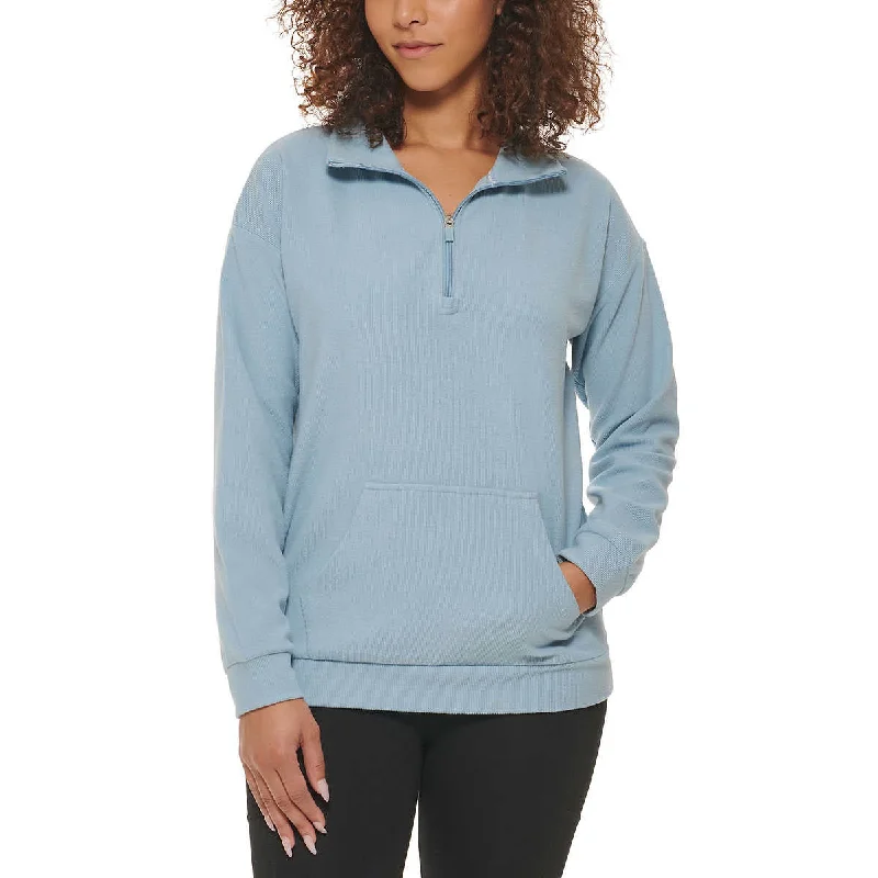 Marc NY By Andrew Marc Women's Kangaroo Pocket Ribbed Quarter Zip Sweatshirt Pullover Top Chunky Knit Pullover