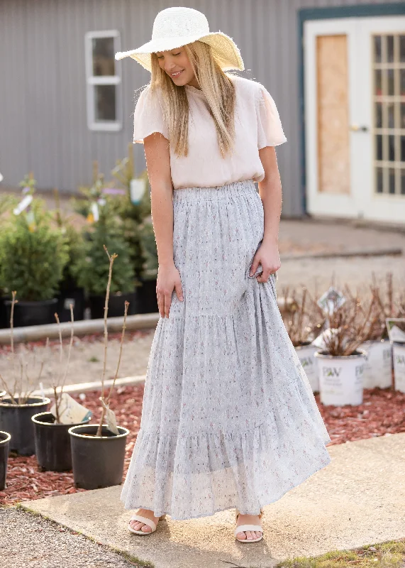 Blue Tiered Print Maxi Skirt - FINAL SALE linen skirt light