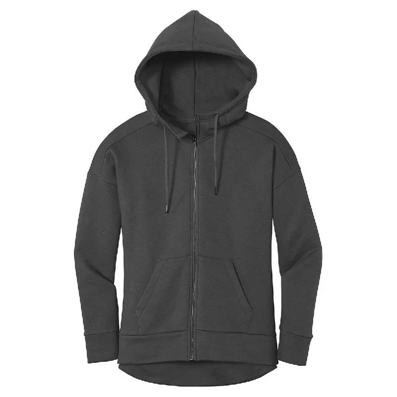District Women's Charcoal Perfect Weight Fleece Full-Zip Hoodie Hoodie with Drawstring Waist Adjustable Fitted