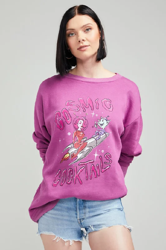 Wildfox Women's Cosmic Cocktails Roadtrip Sweatshirt Hoodie with Raw Hem Edgy Unfinished