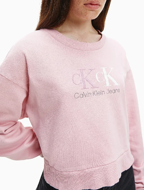 Calvin Klein 90'S Recycled Double Monogram Cropped Sweatshirt - Women Hoodie with Hood Adjustable Protection
