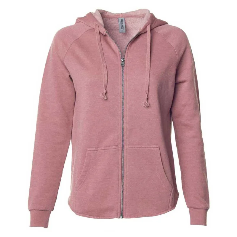 Independent Trading Co. Women's Dusty Rose California Wave Wash Full-Zip Hooded Sweatshirt Hoodie with Front Slit Layering Stylish