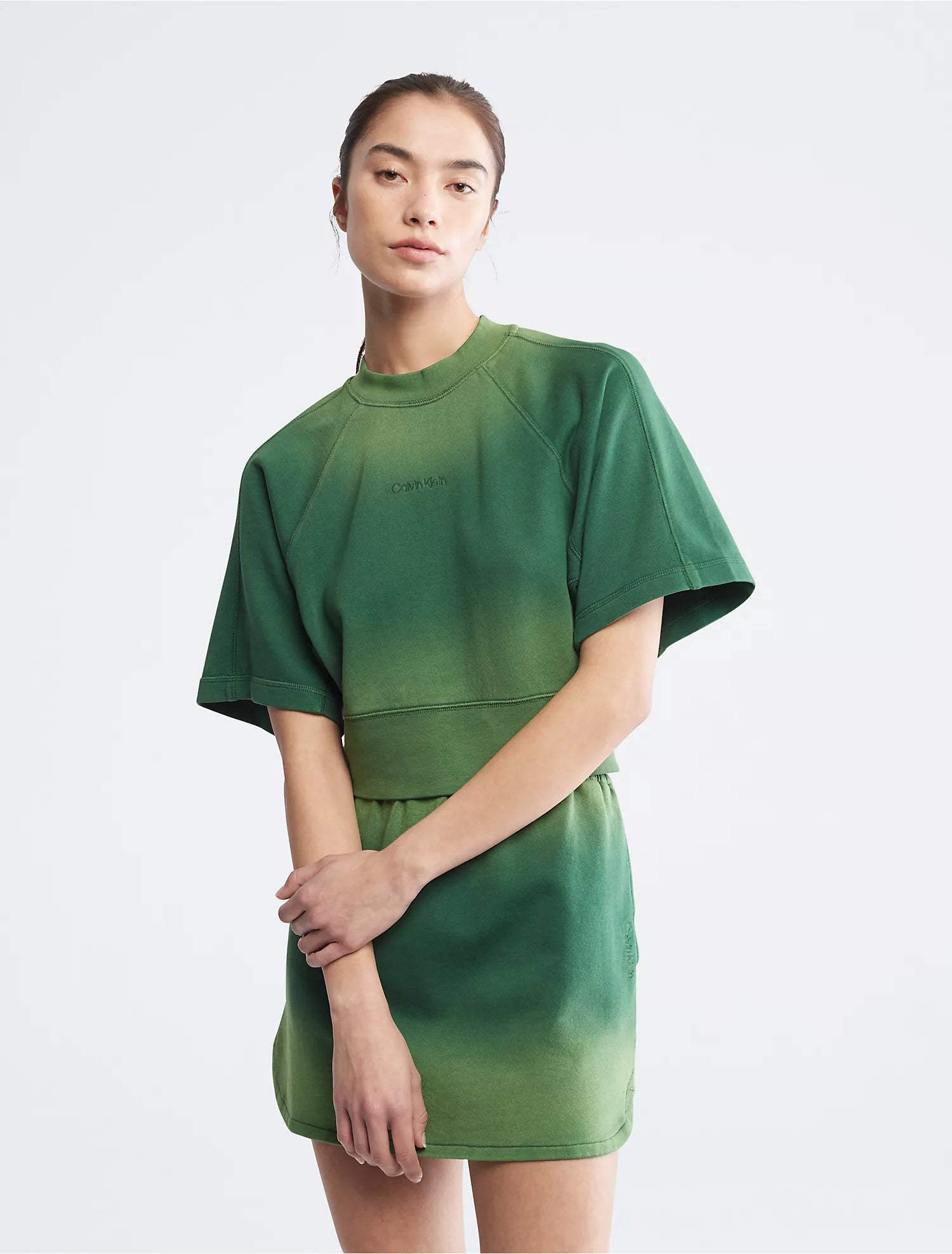 Calvin Klein Sunbleached Raglan SleeveSweatshirt Tee - Women Hoodie with Hem Raw Edge Edgy Unfinished