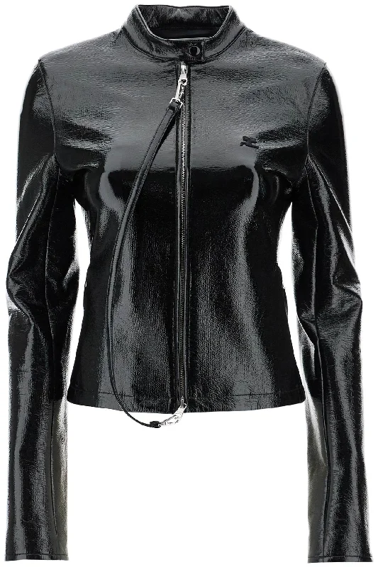 black cotton jacket with high collar and zip 125CBL257VY0014 BLACK Tiered Jacket Buttoned Jacket Zippered Jacket