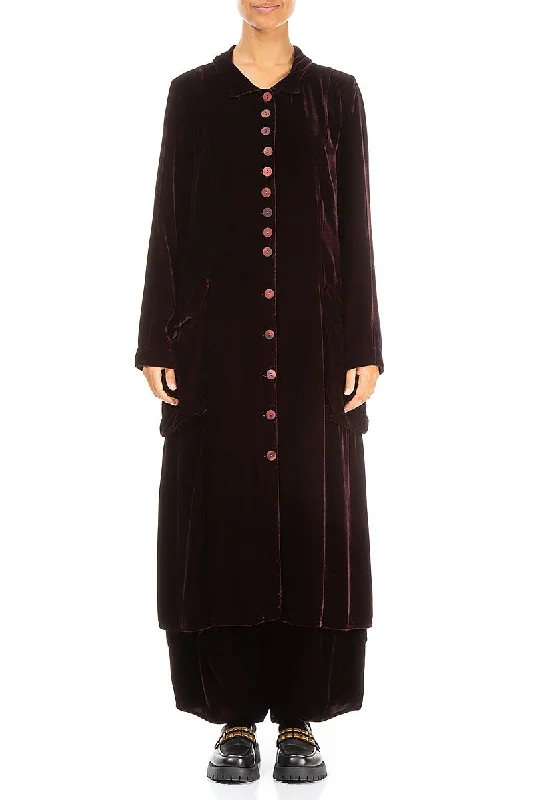 Stylish Long Merlot Silk Velvet Jacket Oversized Jacket Tailored Jacket Straight Jacket