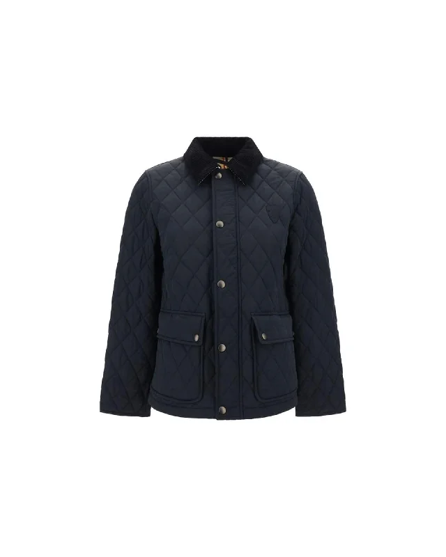 Burberry Quilted Jacket with Velvet Collar and Patch Pockets Denim Fabric Leather Fabric Suede Fabric