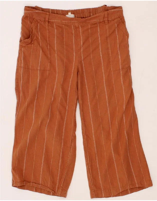 FAT FACE Womens Loose Fit Capri Trousers UK 16 Large W34 L21 Brown Striped Trousers Versatile Stylish