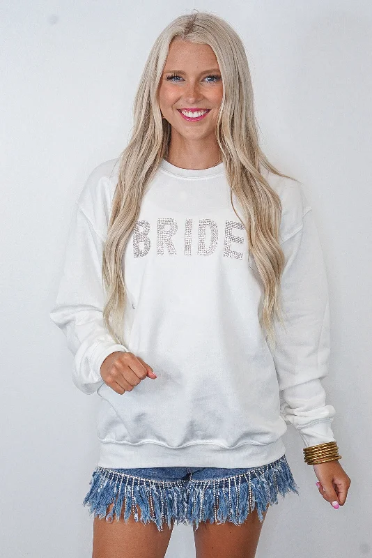 Blingy Bride Crew White Sweatshirt Hoodie with Toggle Buttons Decorative Unique