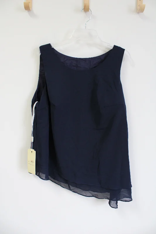 NEW Jaeden Navy Blue Chiffon Tank | 2XL yoga tank top