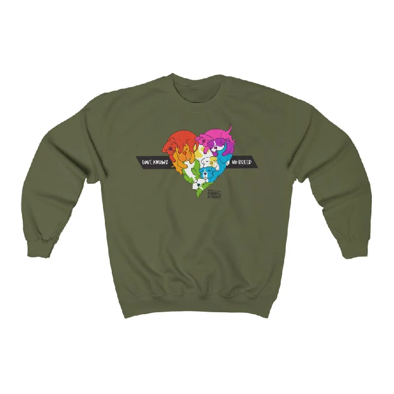 Unisex Heavy Blend™ Crewneck Sweatshirt | Love Knows No Breed | PRIDE Hoodie with Hem Lace Feminine Delicate