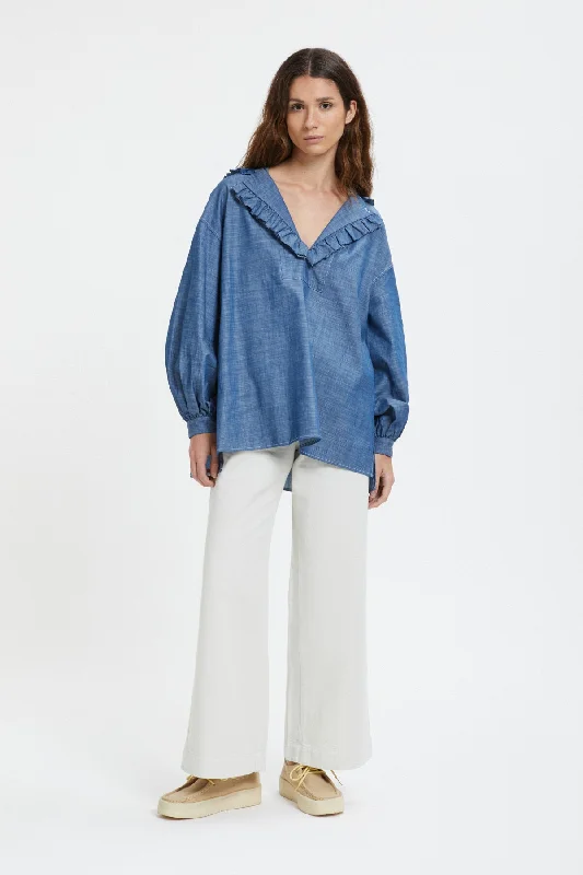 Pullover Messicano In Chambray Tight Sleeve Top