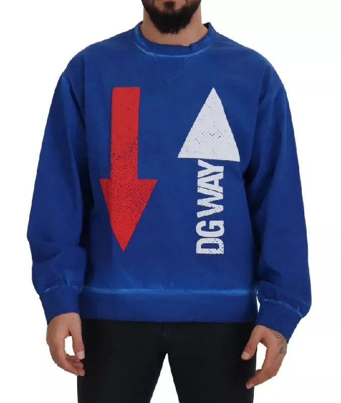 Blue Dgway Cotton Crewneck Pullover Sweater Oversized Cozy Pullover