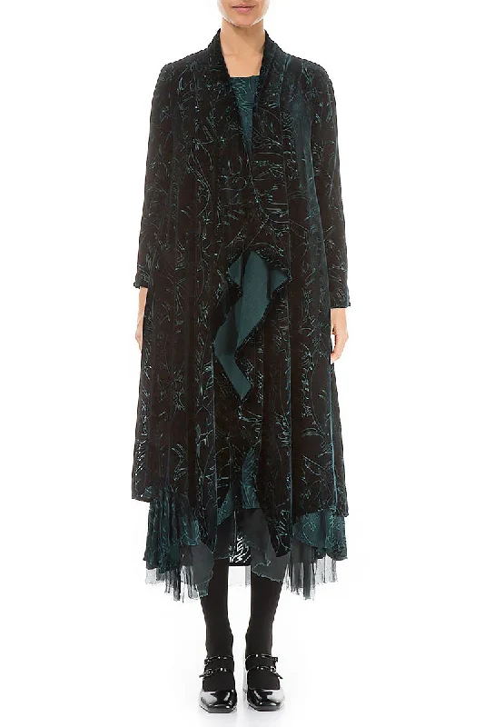 Maxi Open Emerald Devoré Feather Silk Velvet Jacket Striped Jacket Polka Dot Jacket Floral Jacket