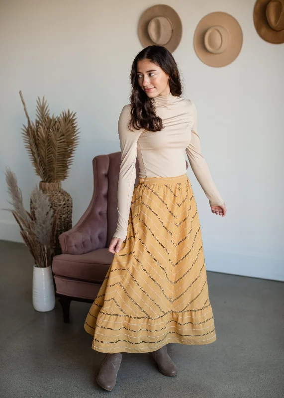 Mustard Striped Button Front Midi Skirt - Final Sale denim skirt durable