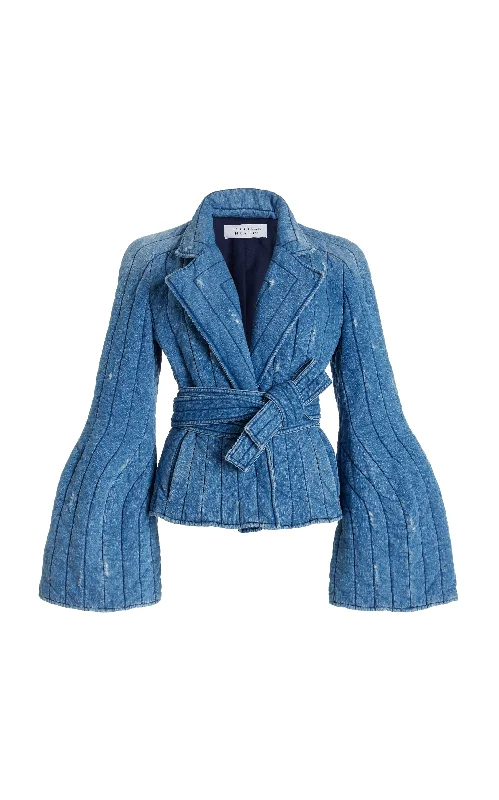 Merve Jacket in Light Blue Recycled Cotton Linen Denim Rayon Fabric Velvet Fabric Corduroy Fabric