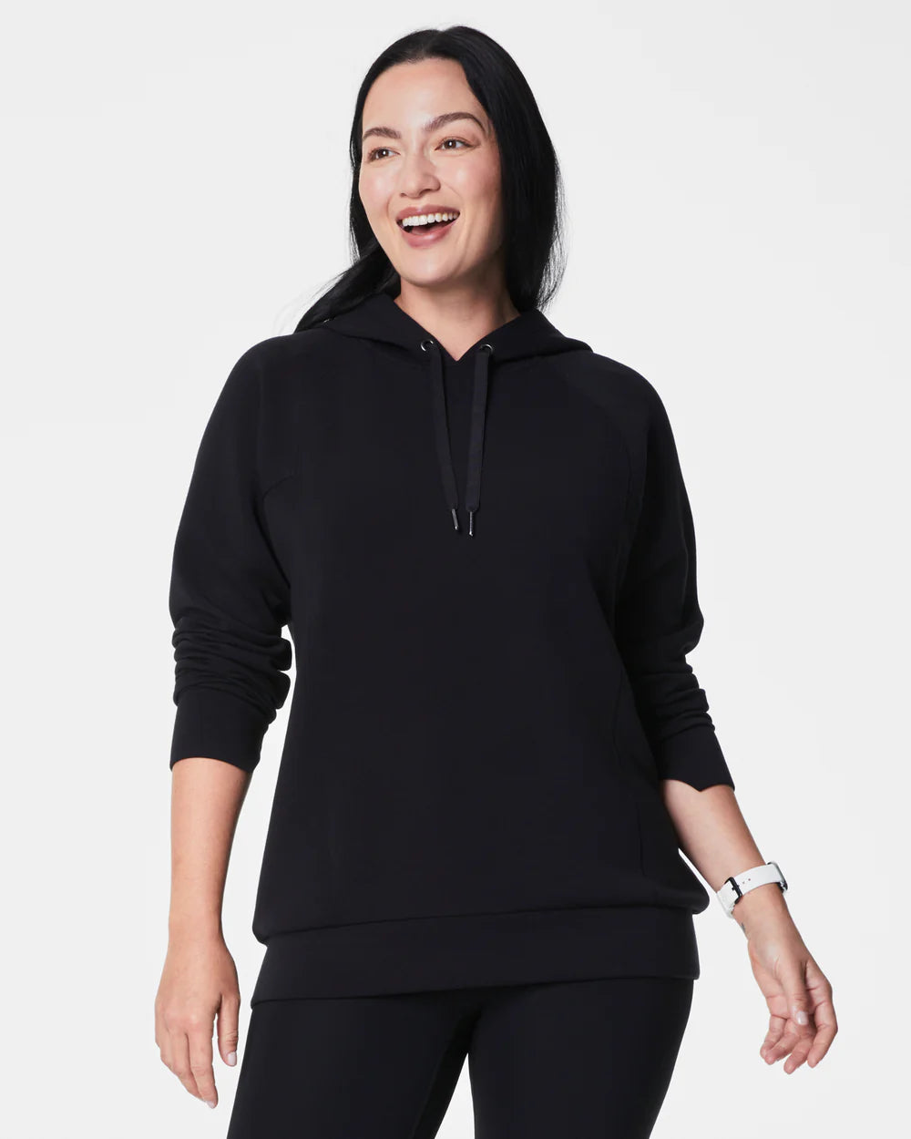 Spanx AirEssentials Black Hoodie Hoodie with Drop Shoulder Relaxed Streetwear