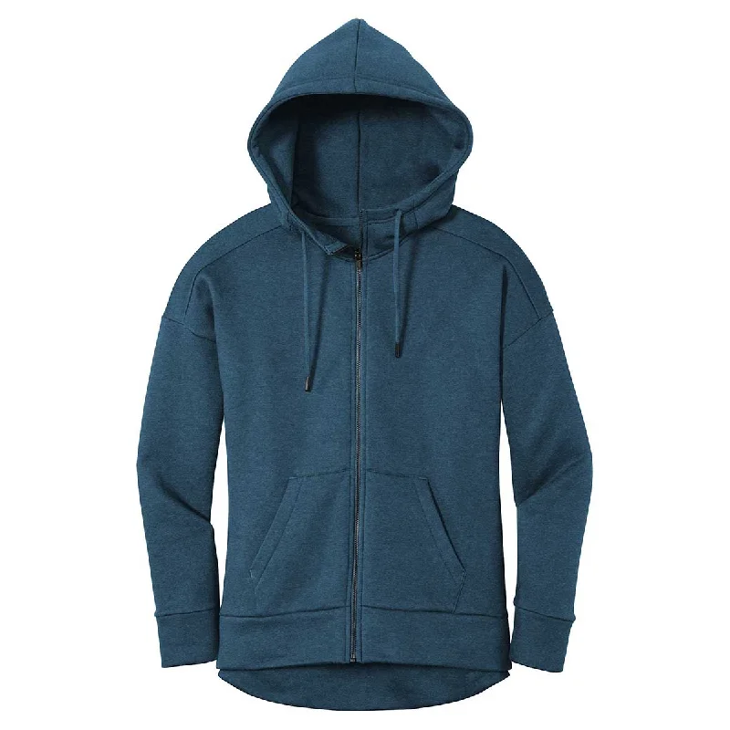 District Women's Heathered Poseidon Blue Perfect Weight Fleece Full-Zip Hoodie Hoodie with Belted Waist Structured Tailored