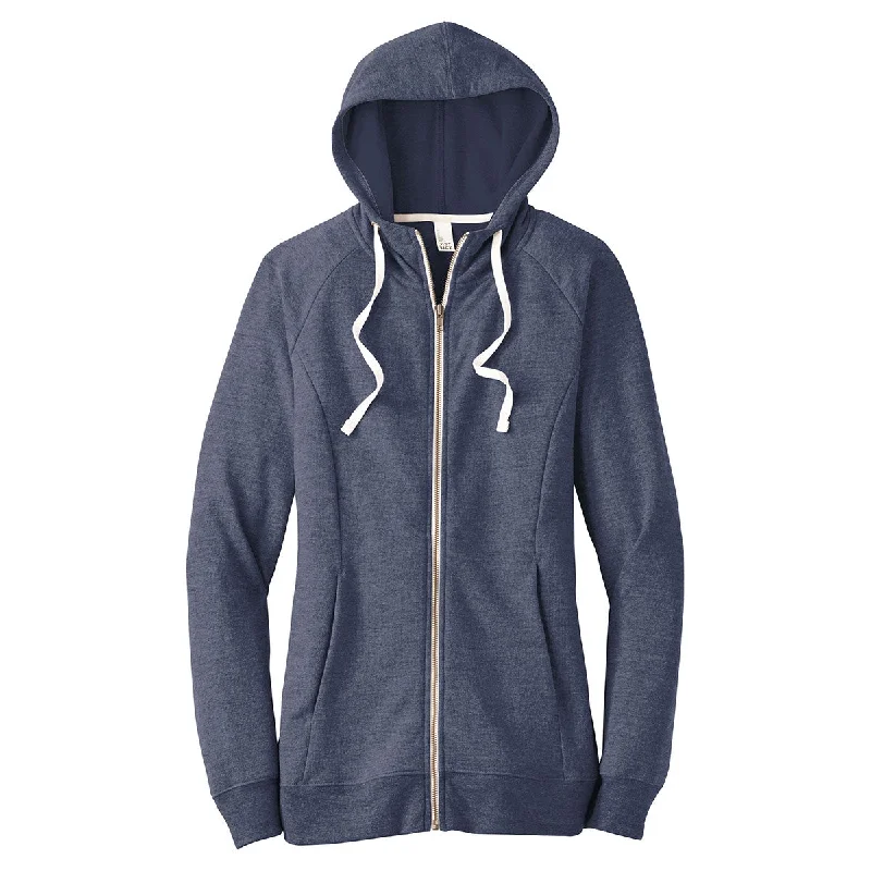 District Women's New Navy Perfect Tri French Terry Full-Zip Hoodie Hoodie with Elastic Cuffs Stretchable Comfortable