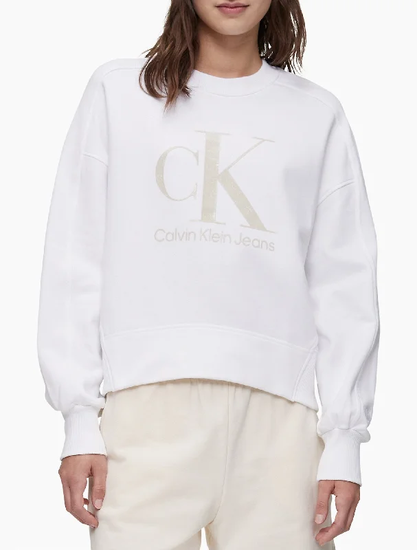 Calvin Klein Gel Monogram Logo Pullover Sweatshirt - Women Hoodie with Hem Contrast Bold Stylish