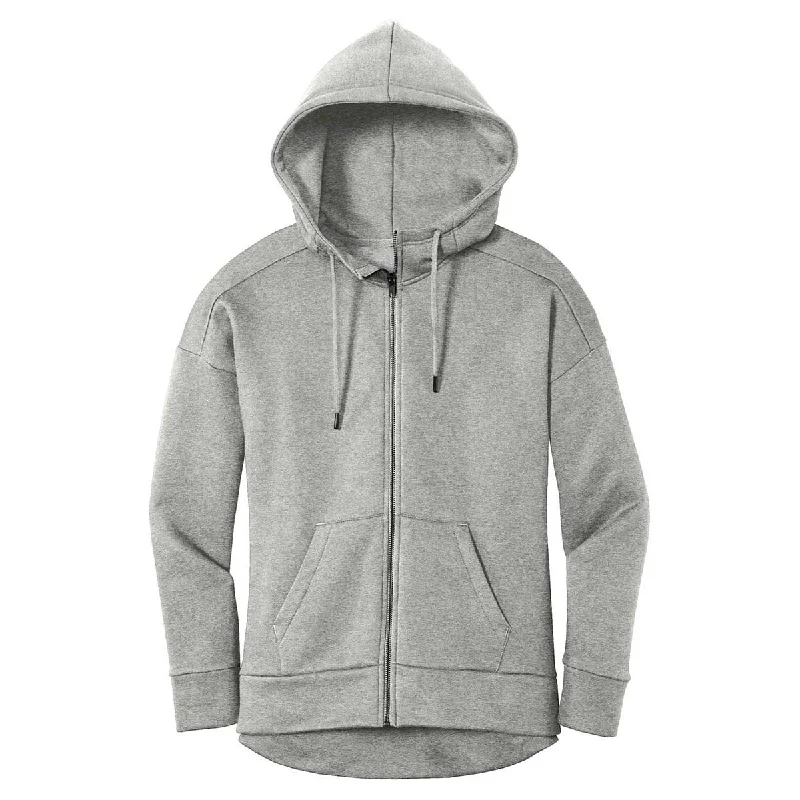 District Women's Heathered Steel Perfect Weight Fleece Full-Zip Hoodie Hoodie with Tied Waist Feminine Flattering