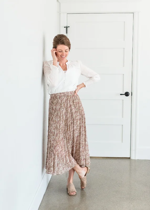 Mocha Pleated Ditsy Print Skirt - FINAL SALE wool skirt warm