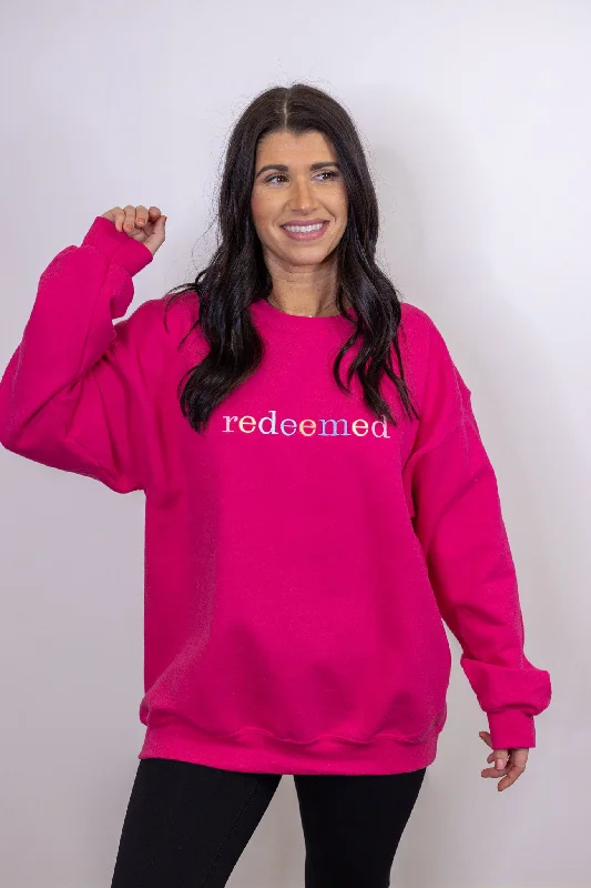 Redeemed Colorful Pink Sweatshirt Hoodie with Belted Waist Structured Tailored