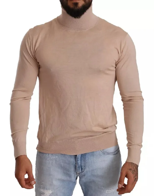 Beige Cashmere Turtleneck Pullover Sweater Boat Neck Sweater